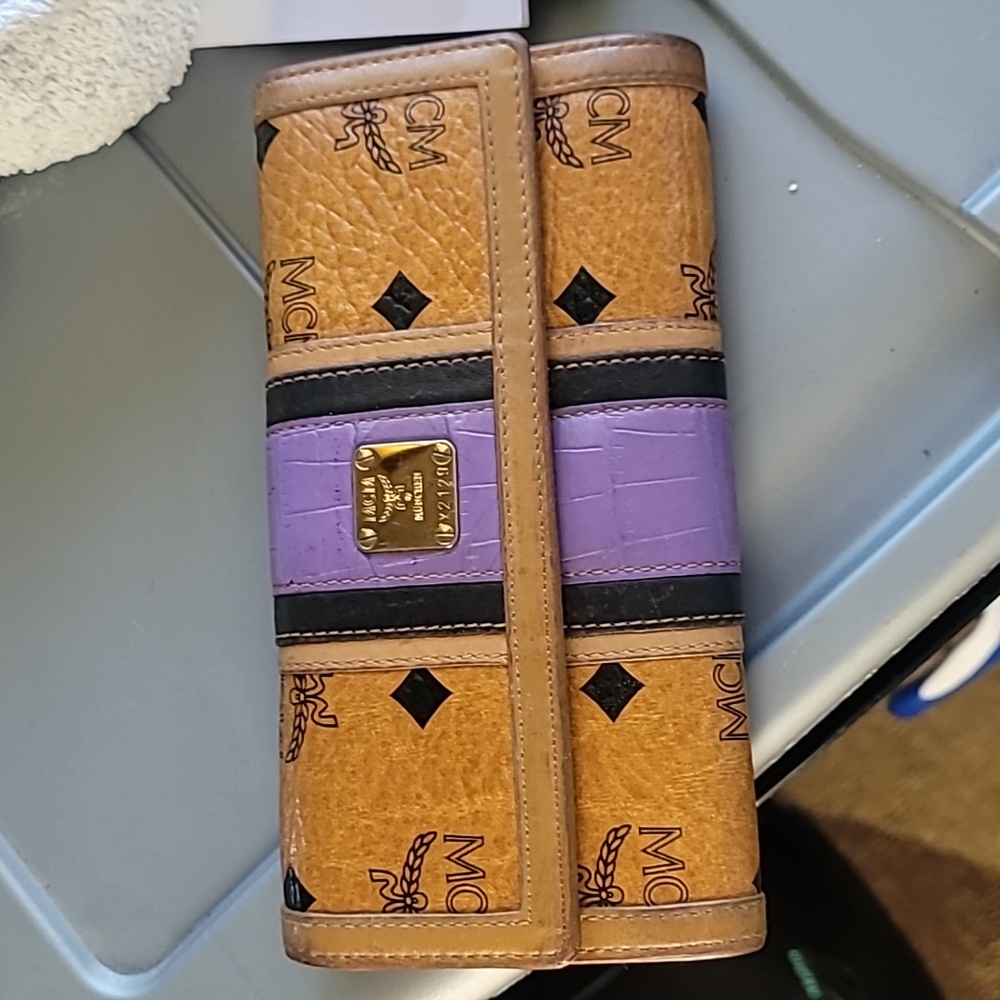 💯 Authentic MCM Cognac Visetos Coated Canvas Trifold Long Leather Wallet